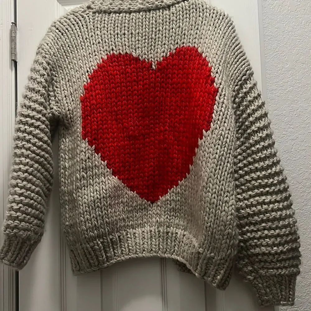ONE SIZE - Open Sweater - Red Heart Sweater Gray Sweater - Knit Open